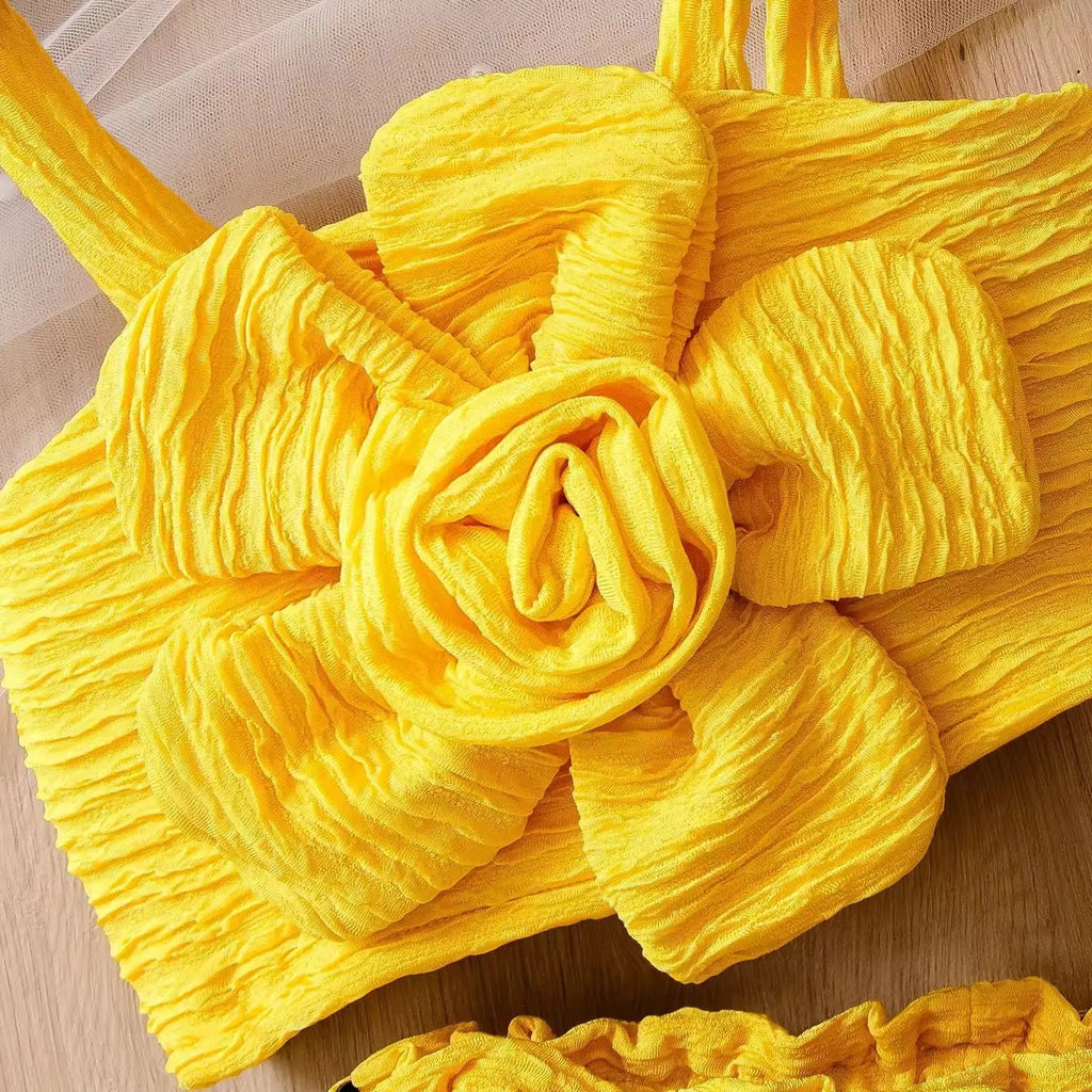 Girls Yellow Flower Detail With Matching Band 4 Pcs Set