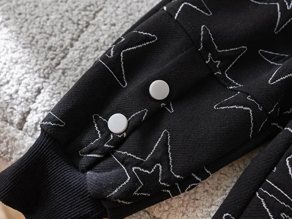 Boys Black Starry Co-Ord With Button Details