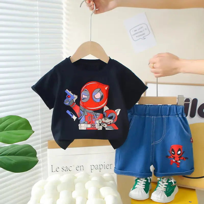 Boys Black Printed T-shirt And Shorts