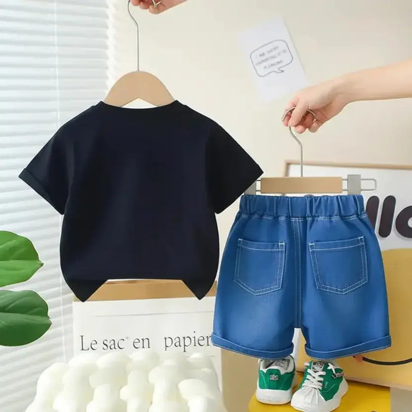 Boys Black Printed T-shirt And Shorts