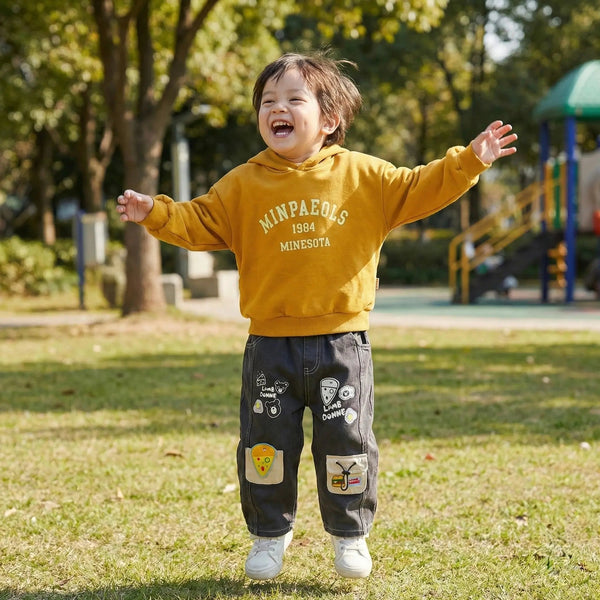 Boys Yellow Hoodie And Patch Designed Jeans