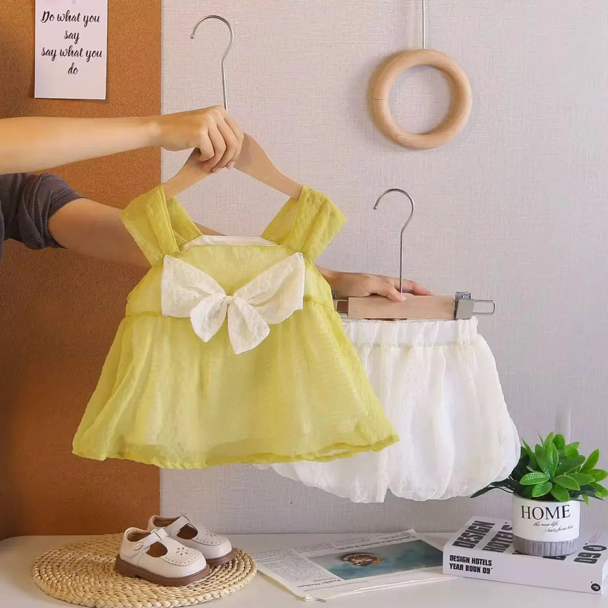 Girls Lime Green Bow Top With Shorts Set