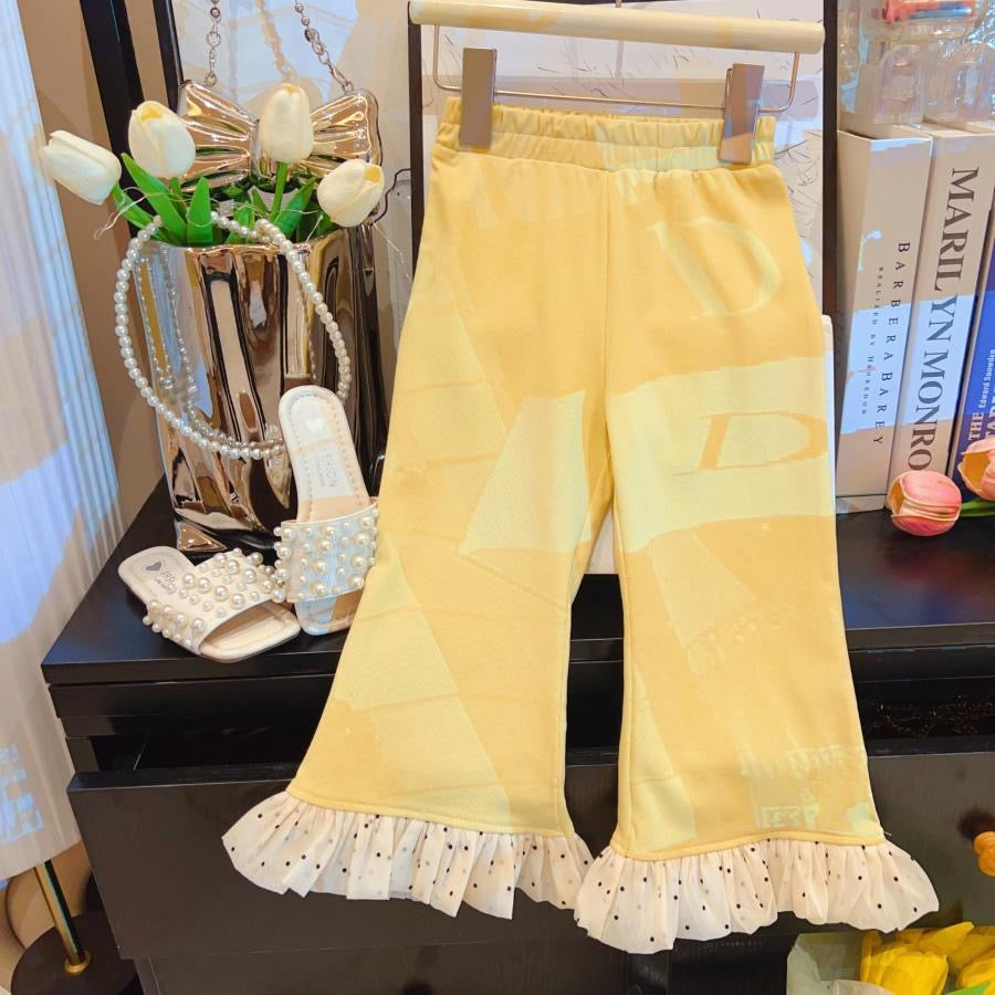 Girls Yellow Floral Ruffle Top & Flared Pants Co-ord Set