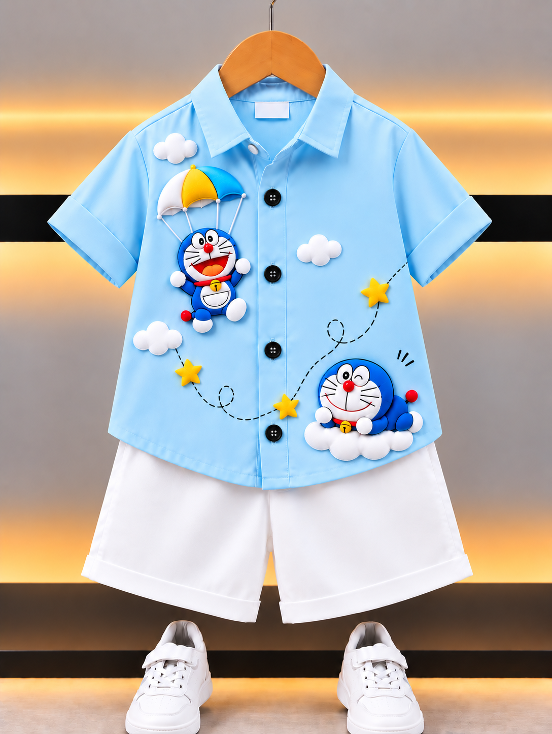Stylish Kids Doraemon Cartoon Shirt & Shorts Set