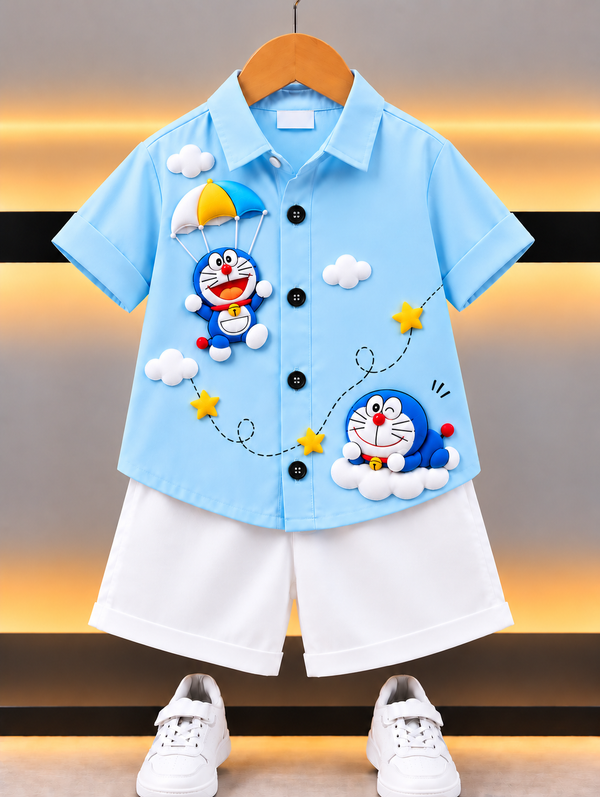 Stylish Kids Doraemon Cartoon Shirt & Shorts Set