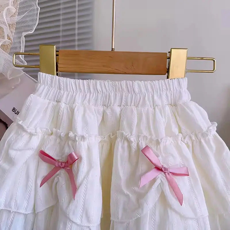Girls Pink Top And White Skirt Set