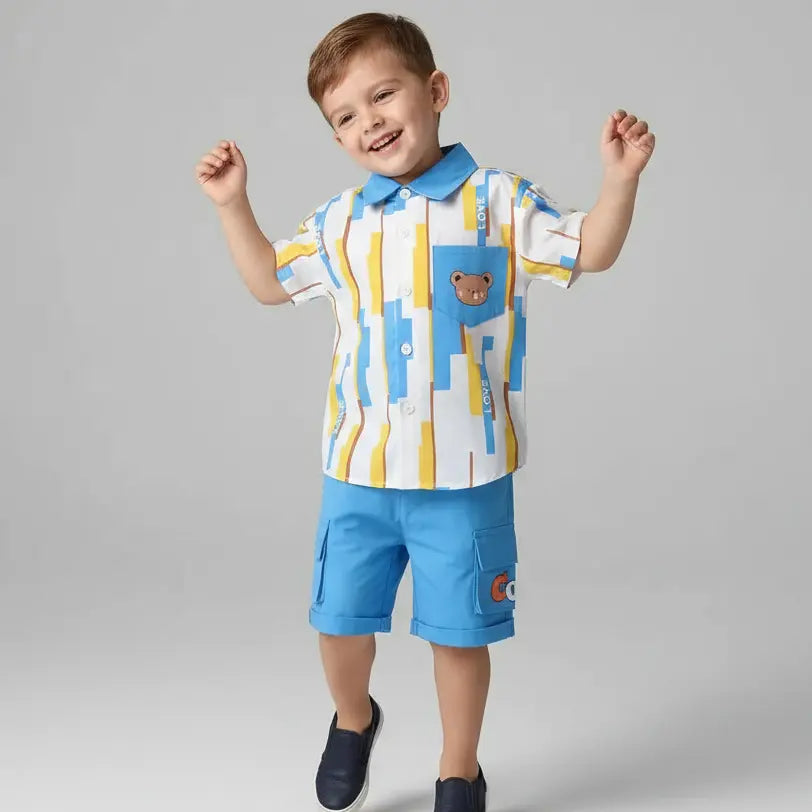 Boys Color-Block Shirt And Shorts