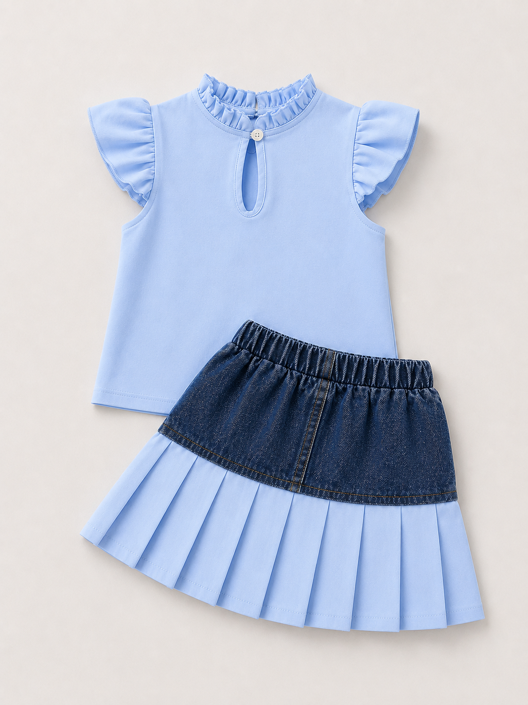 Girls Blue Bow Detail Top & Skirt