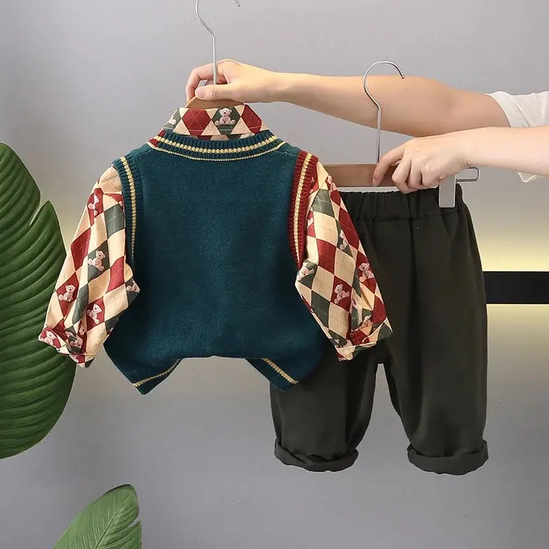 Boys Sweater Printed shirt and trousers 3 pcs set