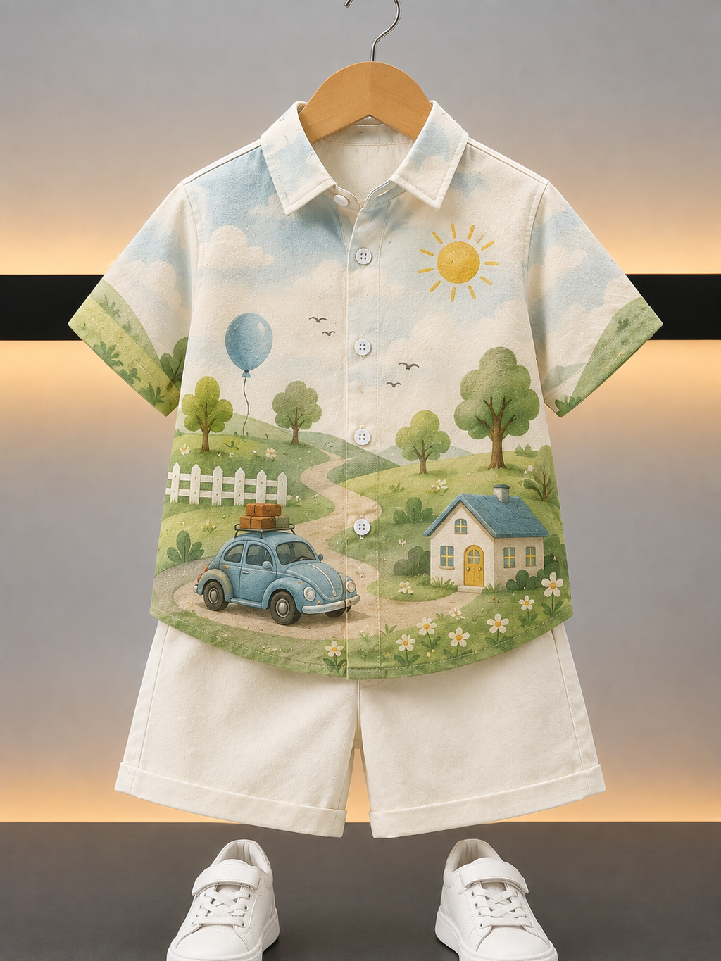 Kids Adventure Print Shirt & Shorts Co-Ord Set | Trendy Casual Wear