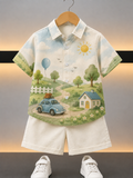 Kids Adventure Print Shirt & Shorts Co-Ord Set | Trendy Casual Wear