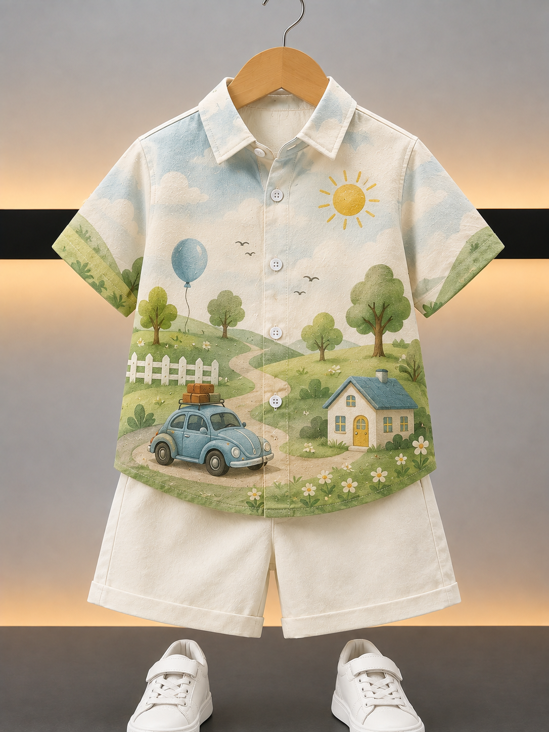 Kids Adventure Print Shirt & Shorts Co-Ord Set | Trendy Casual Wear