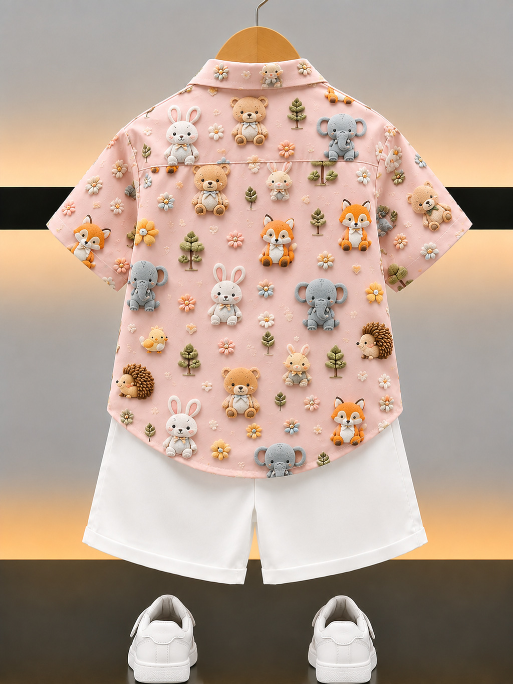Animal Print Cotton Shirt & Shorts Set