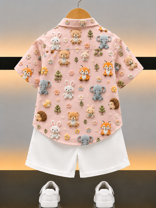 Animal Print Cotton Shirt & Shorts Set
