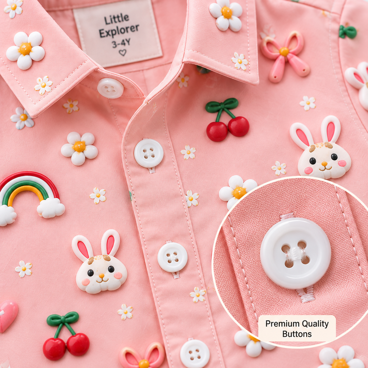 Boys Pink Shirt & White Shorts Set | Cute Bunny, Cherry & Rainbow designe | Stylish Casual Outfit for Kids