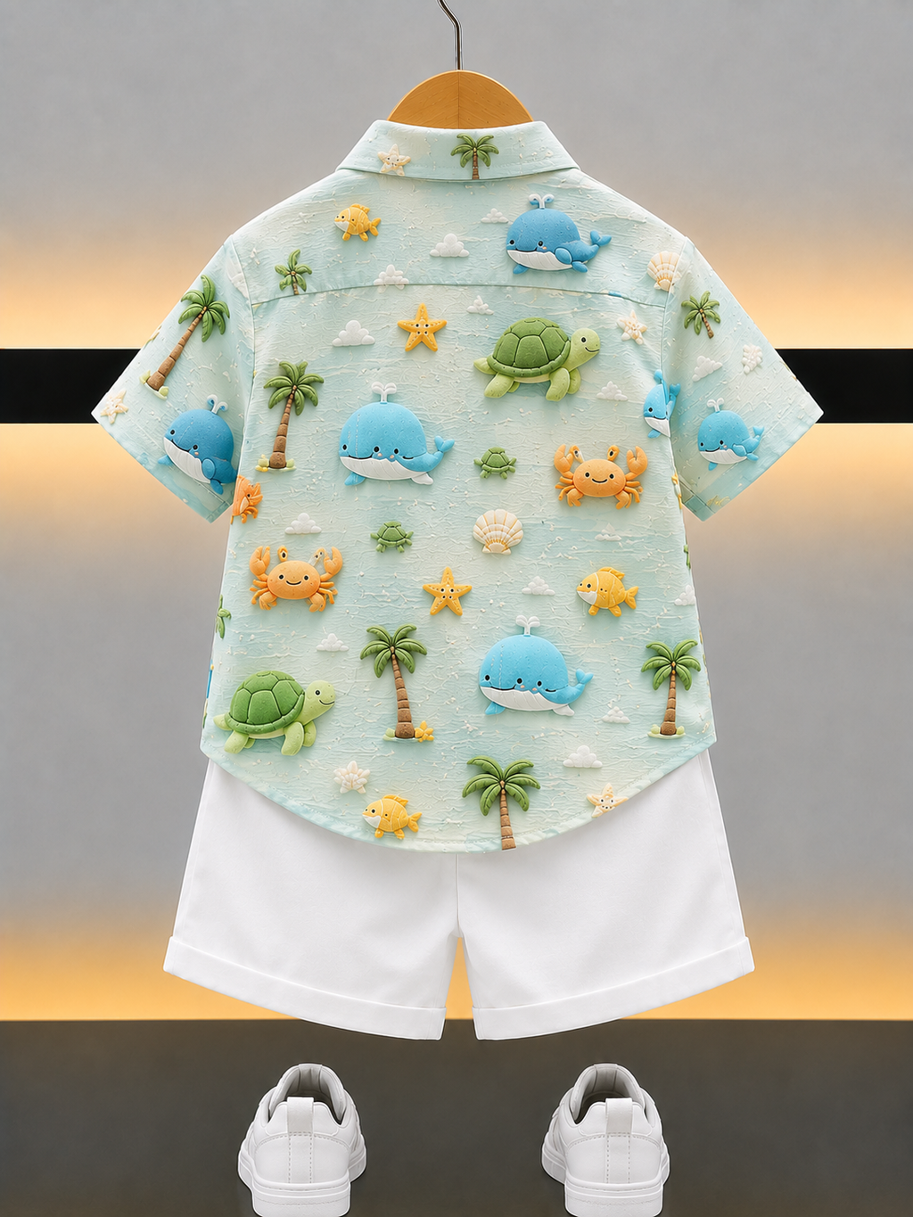 Kids Ocean Theme Shirt Shorts Set – Cute Whale & Sea Animal Print Outfit