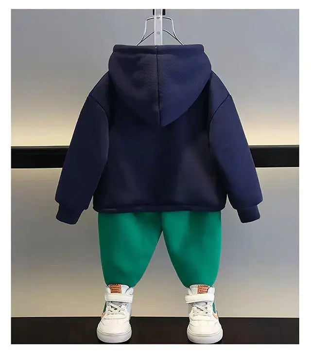 Boys Bear Motif Hoodie Sweatshirt And Joggers 2 Pcs Set