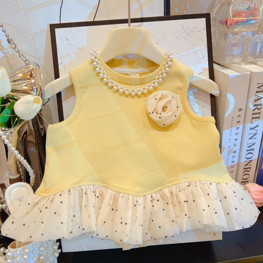 Girls Yellow Floral Ruffle Top & Flared Pants Co-ord Set