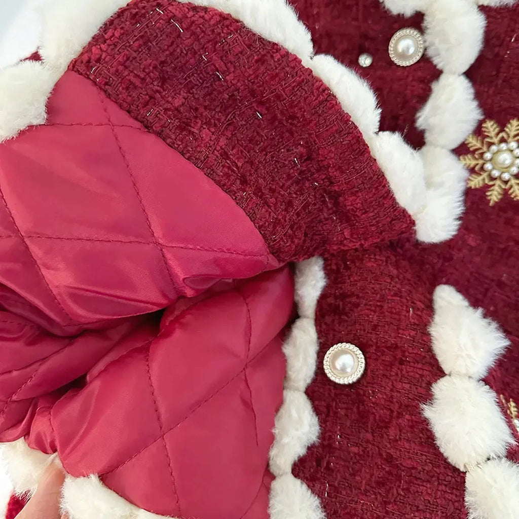 Girls Elegant Tweed Red Coat With Matching Dress