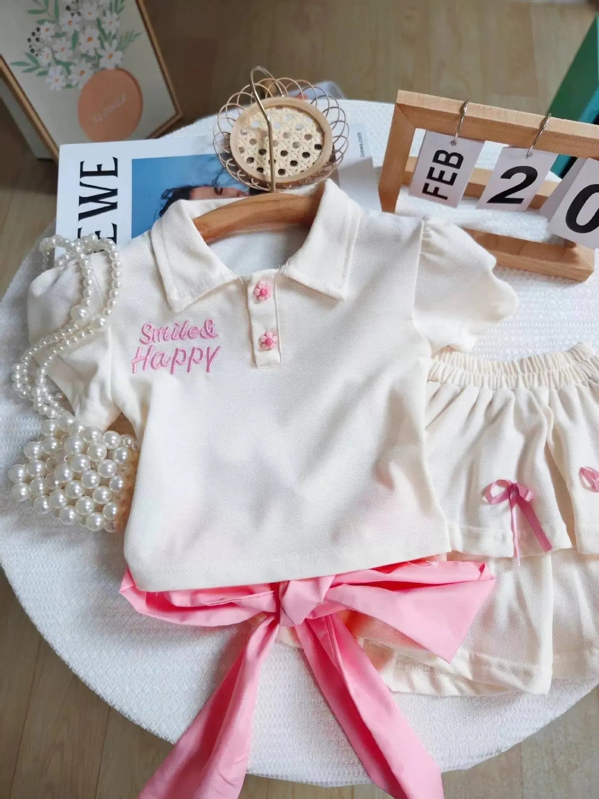 Girls White T-Shirt With Back Bow And Skirt  2 Pcs Set
