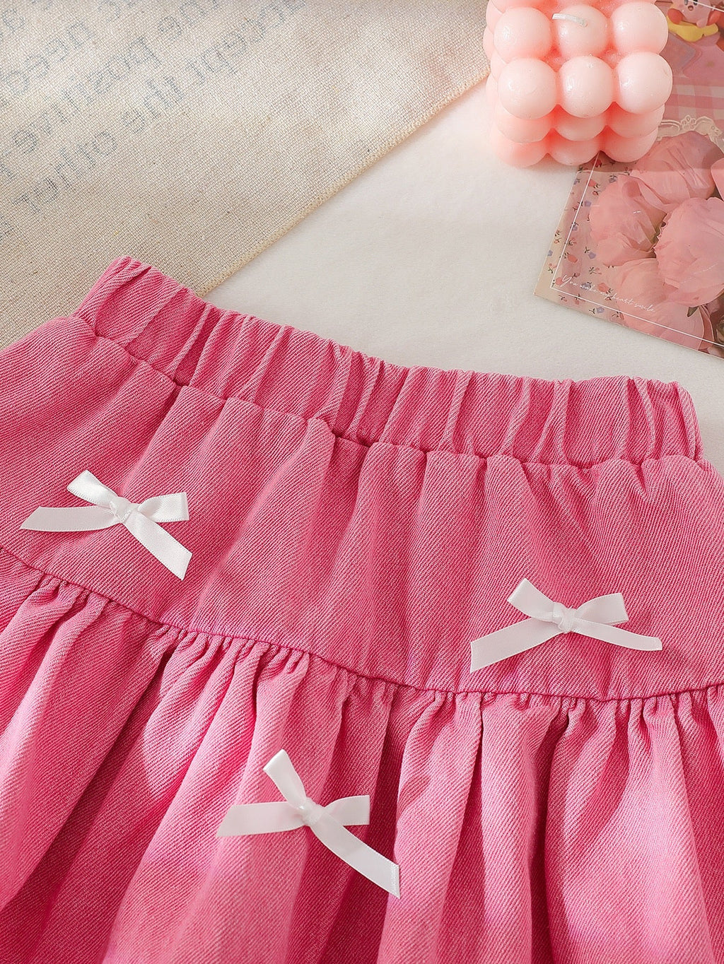 Girls Pink Bow Detail Sleeveless Top & Layered Ruffle Skirt Set