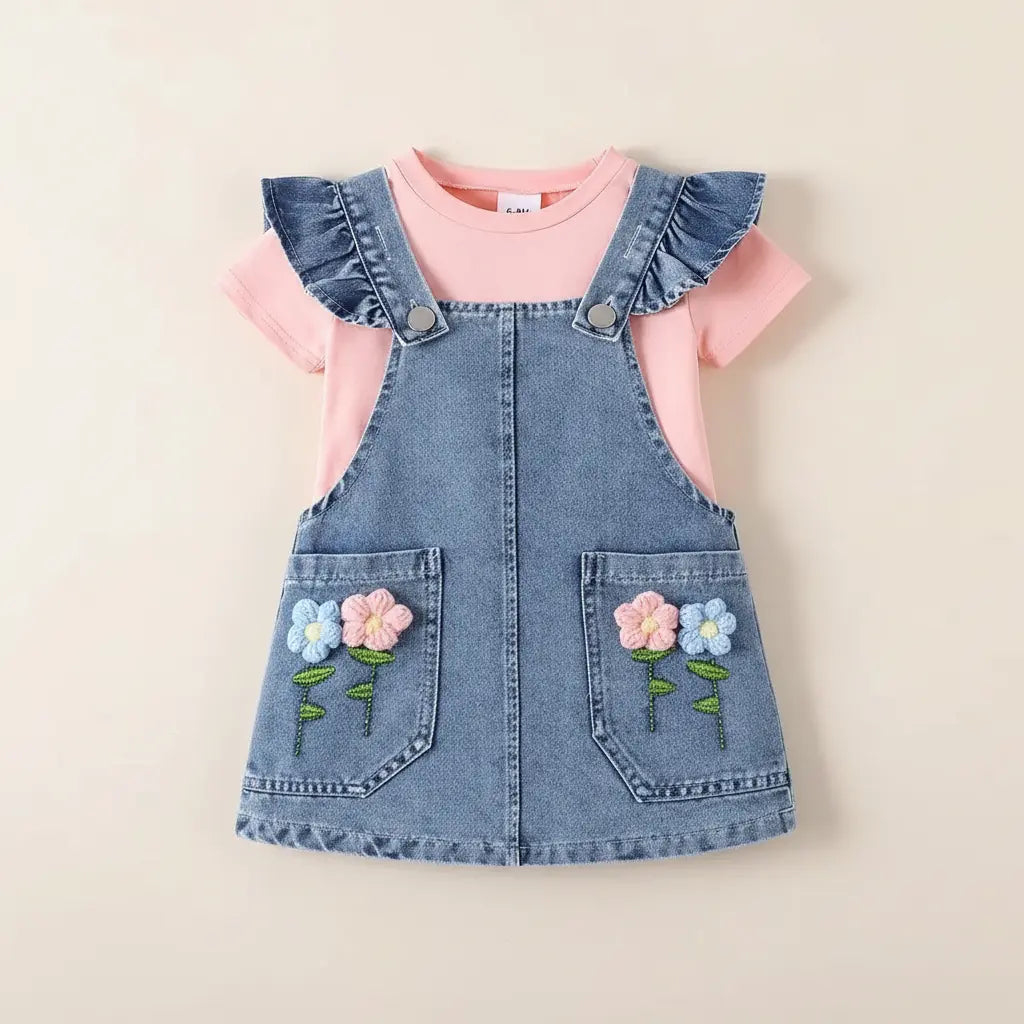 Girls Denim Dungaree 2 Pcs Set