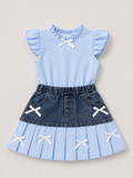Girls Blue Bow Detail Top & Skirt