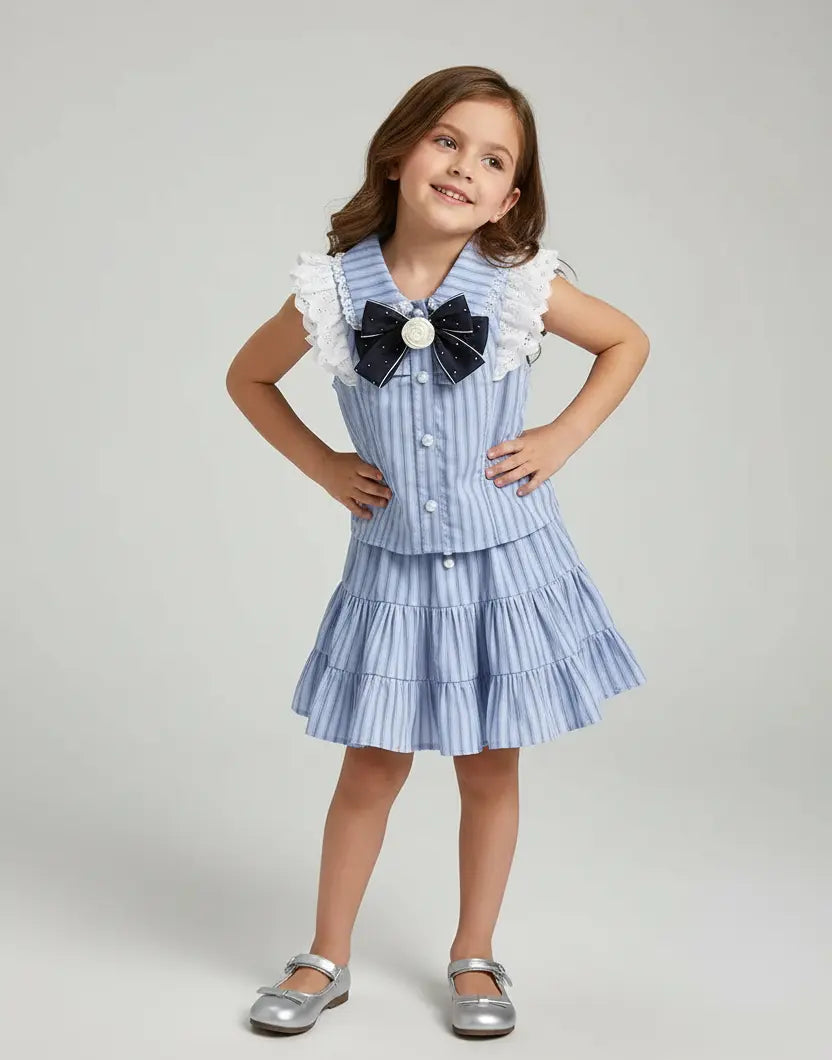Girls Blue Belle Striped Skirt Set