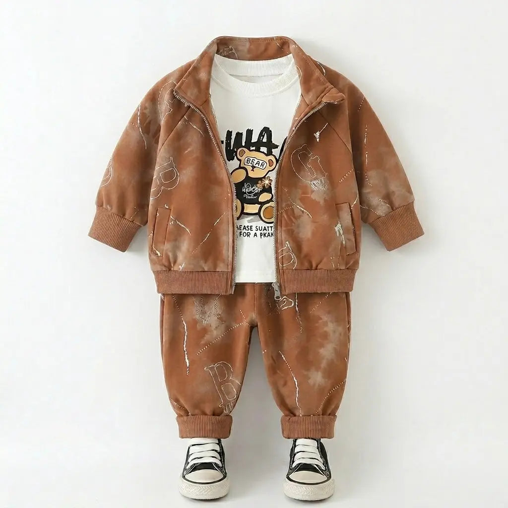 Boys Brown Joggers Set With T-shirt