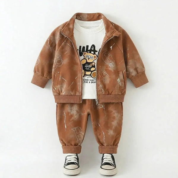 Boys Brown Joggers Set With T-shirt