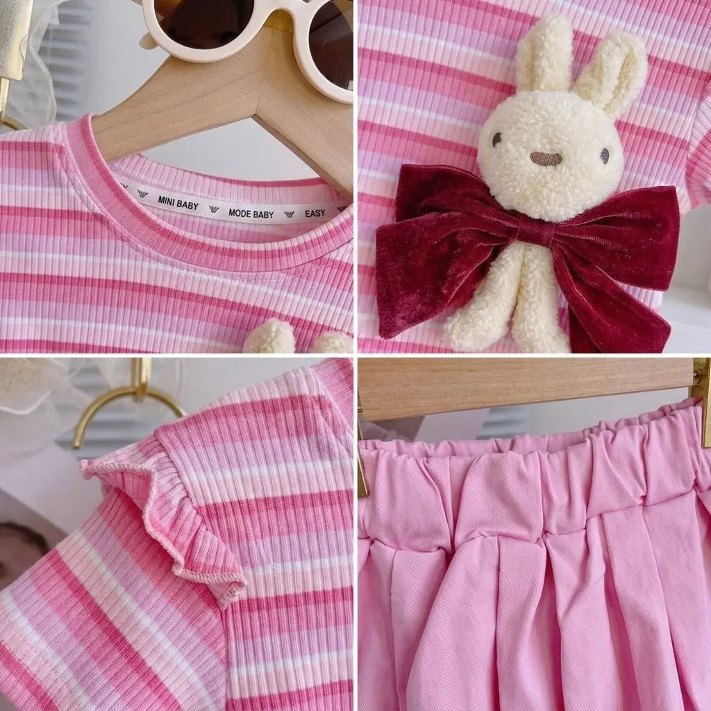 Girls Striped Pink Top And Matching Skirt