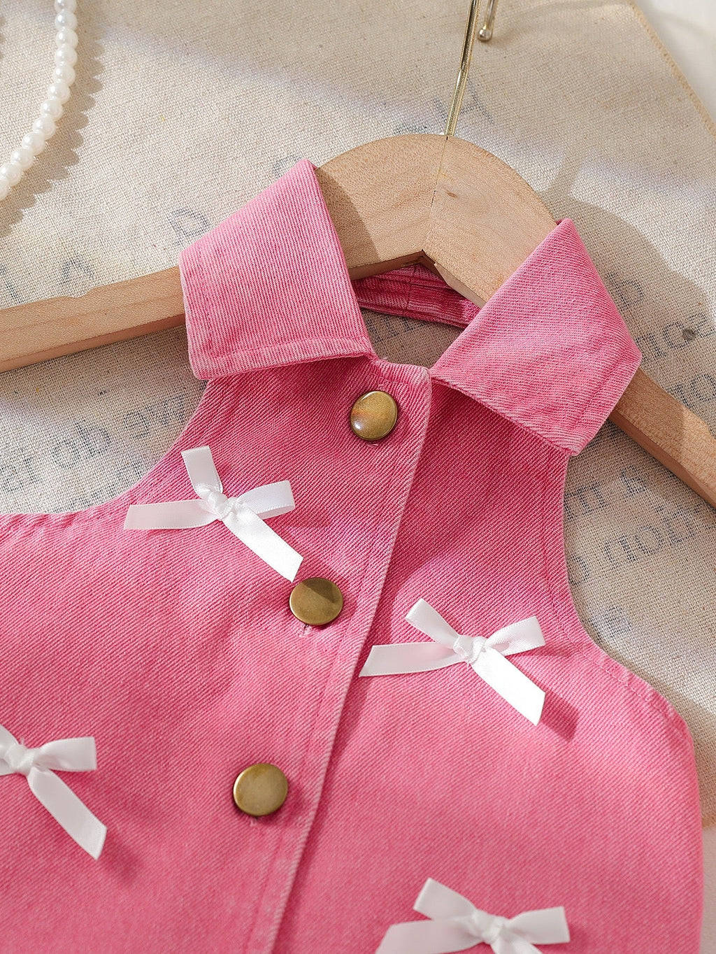 Girls Pink Bow Detail Sleeveless Top & Layered Ruffle Skirt Set