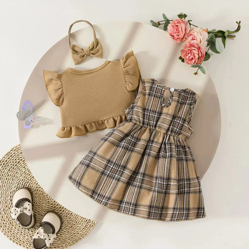 Baby Girl Coat & Plaid Dress Set