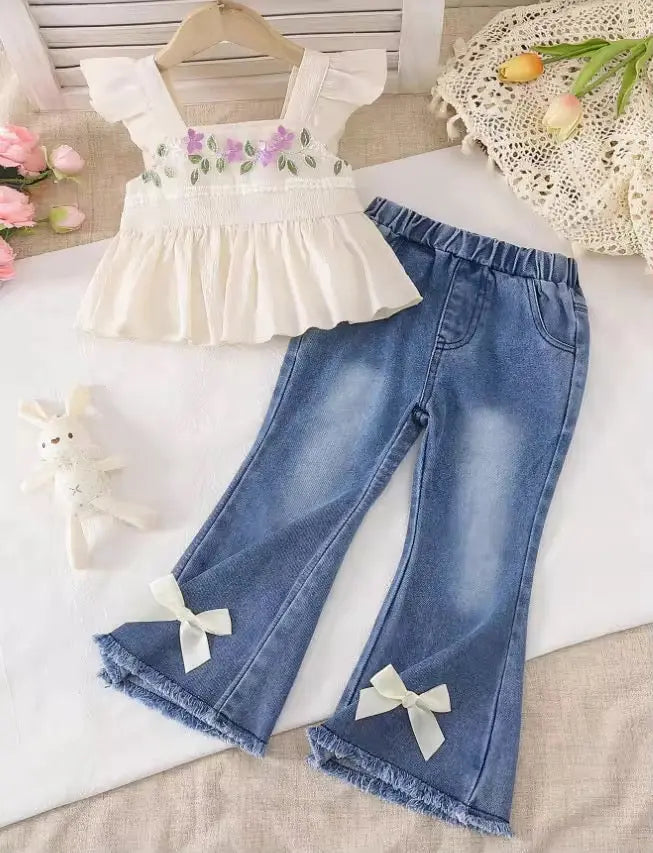 Girls White Peplum Top With Jeans