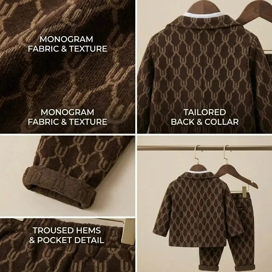 Boys Elegant Monogram Brown Suit