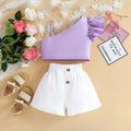 Girls Purple Crop Top And Shorts 2 Pcs Set