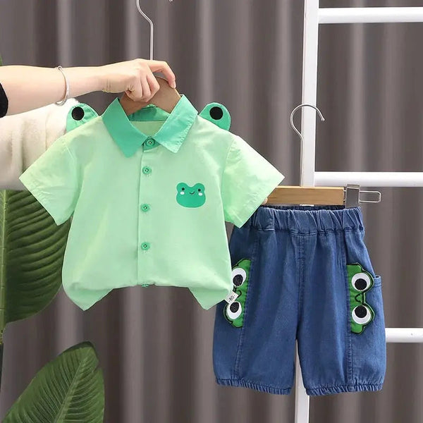 Boys Summer Shirt And Denim Shorts 2 Pcs Set