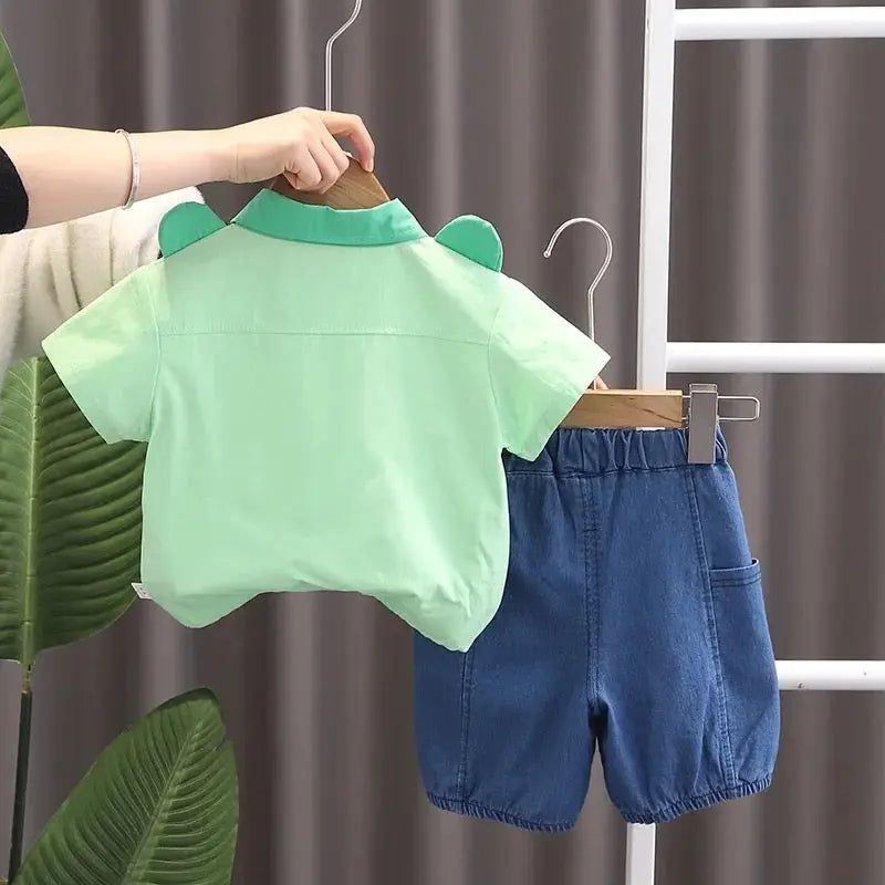 Boys Summer Shirt And Denim Shorts 2 Pcs Set