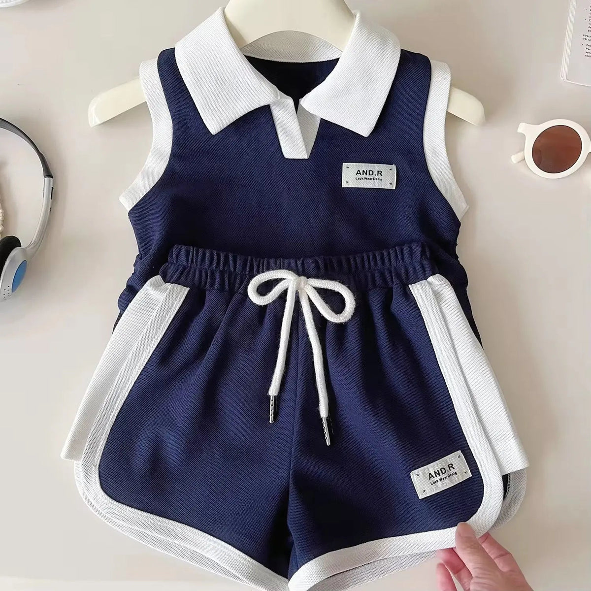 Girls Blue Polo Top And Shorts 2 Pcs Set