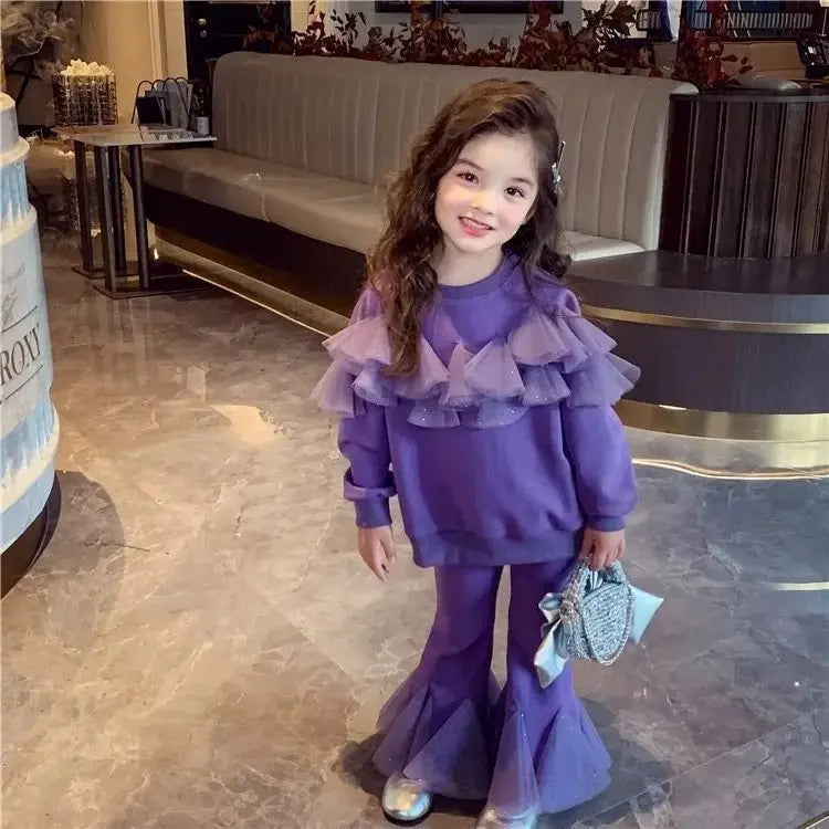 Girls Purple Tulle Style Top And Pants Set