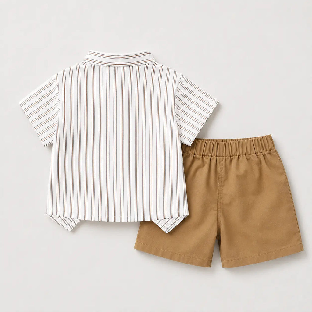 Boys Striped Suspender Shirt With Khaki Shorts