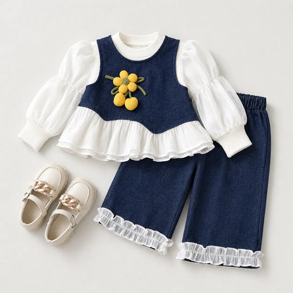 Girls Designer Denim Appliqué Set