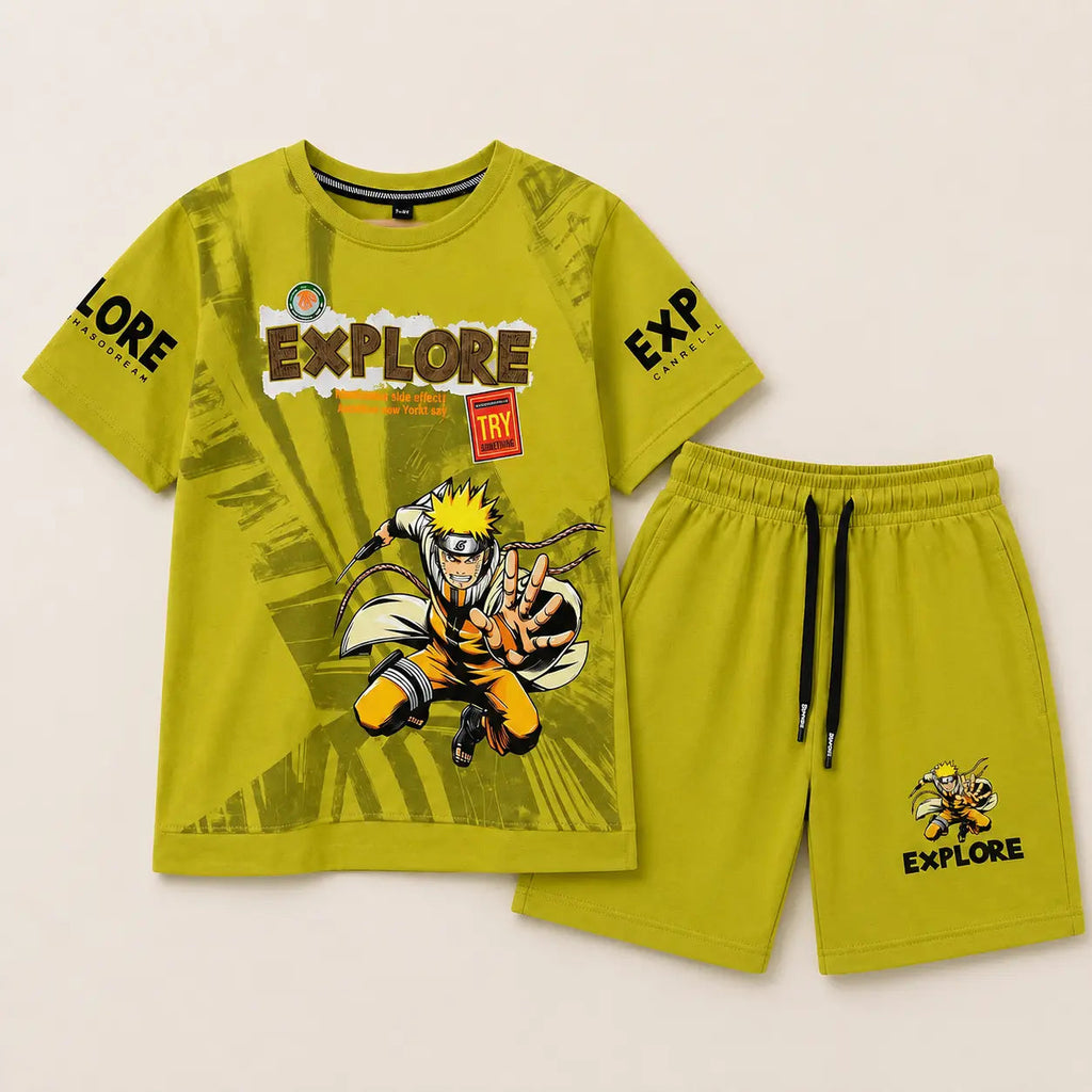 Boys Sports Wear Green Typography Set