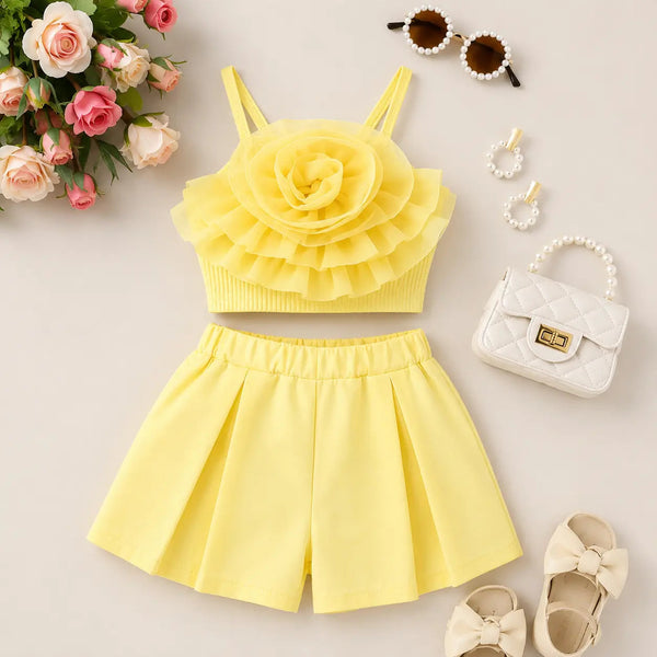 Girls Yellow Organza Top And Skirt