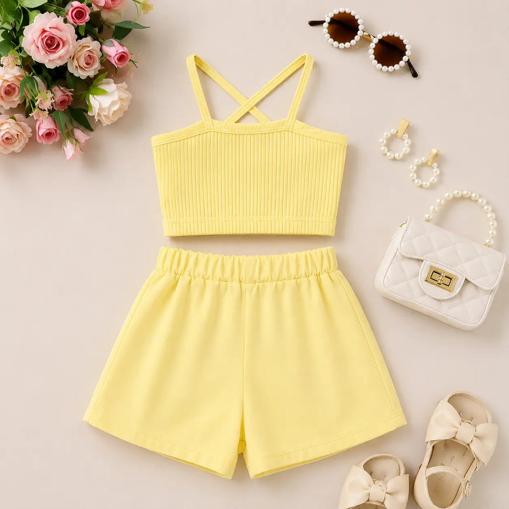 Girls Yellow Organza Top And Skirt