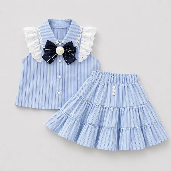 Girls Blue Belle Striped Skirt Set