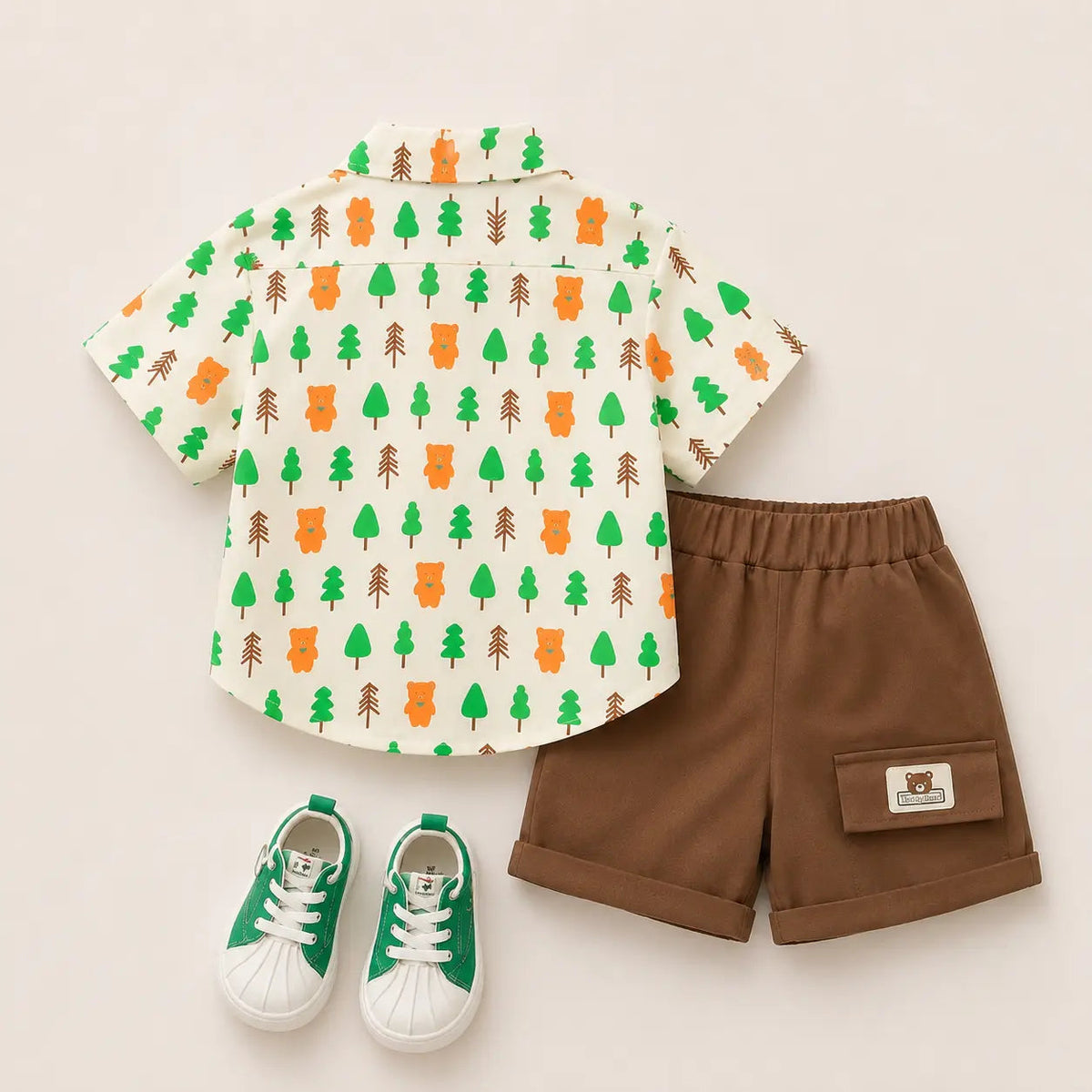 Boys Printed Shirt With Brown Shorts