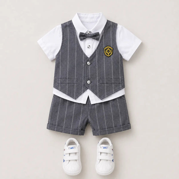 Boys Striped Waistcoat With Shirt And Shorts