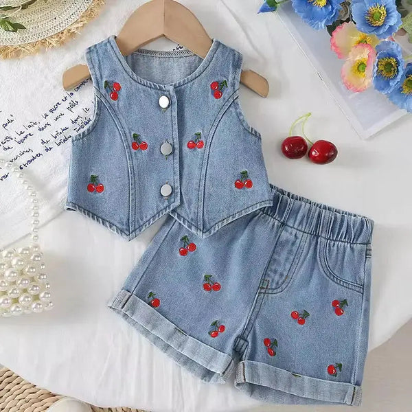 Girls Denim Vest and Shorts Set