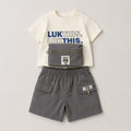 Boys Graphic Tee & Cargo Shorts Set with Waist Pouch